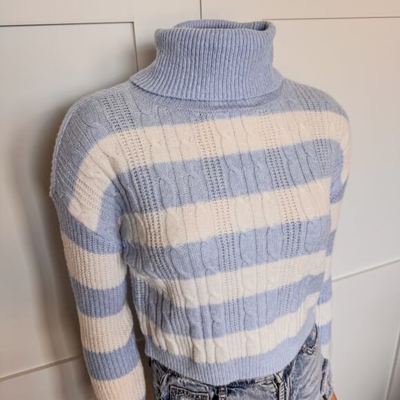 NWT-Francesca's Janae Striped Turtleneck Pullover Striped Blue/White Sweater-XS - Picture 9 of 10